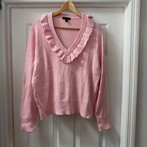 J.Crew women's pink ruffle knit V-neck pullover sweater size XXL